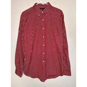 1990s Ralph Lauren Red Navy Pinstripe Country Club Old Money Academic Shirt L